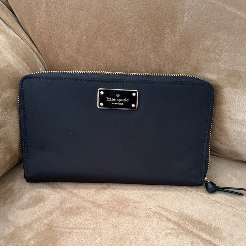 kate spade Black Zip-Around Wristlet Wallet with Gold Plaque